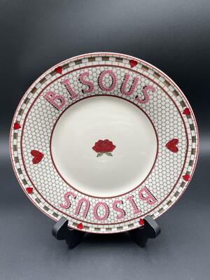 Anthropologie Bistro Tile Valentine Bisous Rose Stoneware Dessert Plate 8