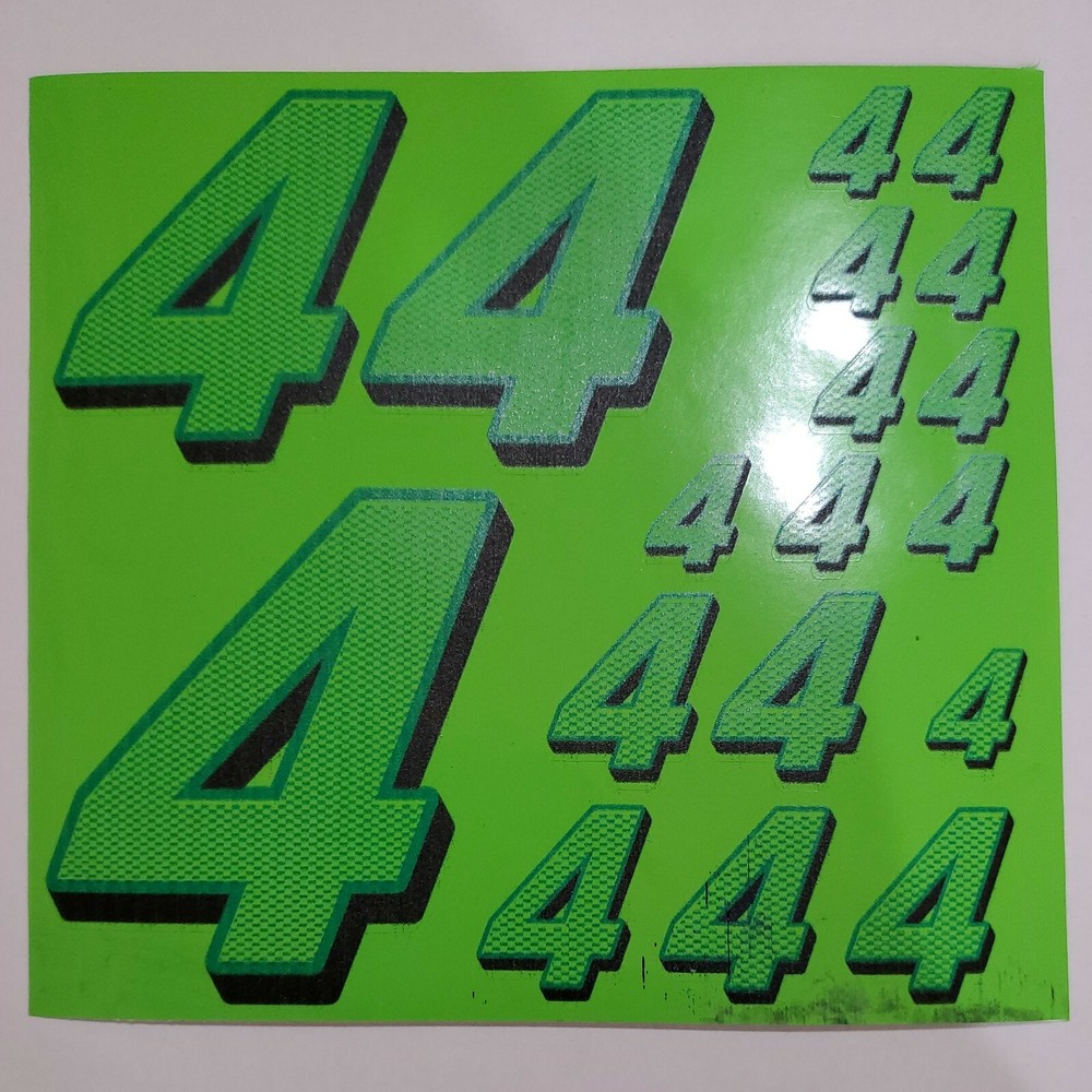 CARBON FIBER LIME w/blk #4's  Racing #'s Vinyl DecalSheet 1/10-1/12slashboxD