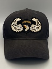 US Army Airborne Black Ball Cap Hat Embroidered Adjustable