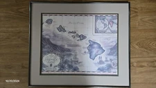 Map Of The Sandwich Isles By Artist Blaise Domino 1988 With Frame & Notes