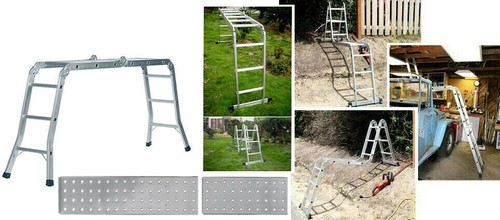 Aluminium Folding Step Ladder 3.7 4.7 M Fully Platform Extended 150kg Wide - Picture 9 of 13
