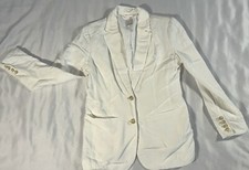 A New Day Womens White Linen Blend Long Sleeve Button Blazer size 6