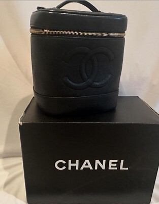 Chanel Small Caviar Leather CC Vanity Cosmetic Travel Bag - Black