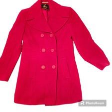 Red Etam Sports Red 70 % Wool Women Jacket Double Breasted X Small Lined