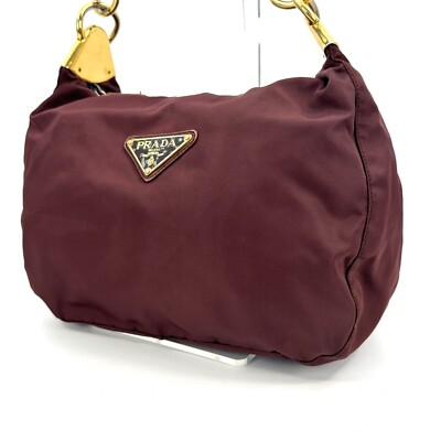 PRADA Triangle Plate Tessuto Nylon Shoulder Bag Bordeaux Red