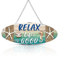 Hanging Beach Sign D cor, Starfish Wall D cor, Beach Plaque for Door Blue,White