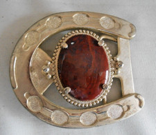 Western Style HORSESHOE and AGATE BELT BUCKLE Goldtone Brass Fits 1.75" Belt