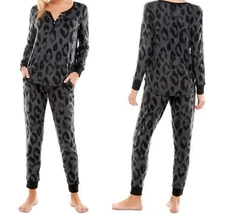 Jaclyn Intimates Printed Faux Henley Top & Jogger Pants Pajama Set