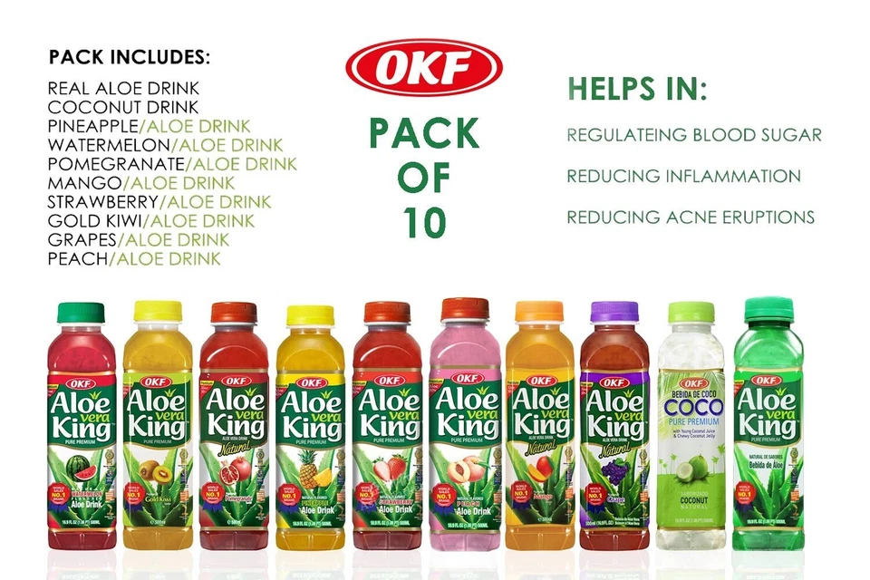 OKF Aloe Vera King Drink 10 sabores nuevo paquete de variedad, precio más bajo Foto 4 de 4