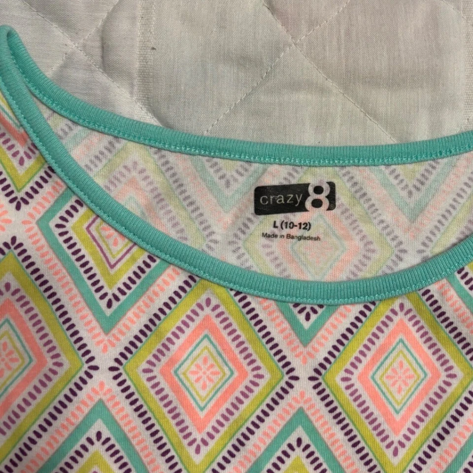 Vestido Crazy 8 Niñas Estampado Diamante Sin Mangas Informal Verano Talla L (10-12) Usado en Excelente Condición Foto 2 de 4