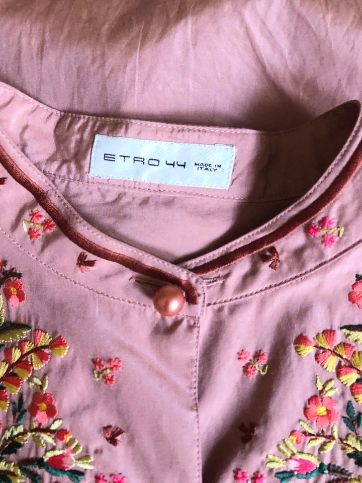Vestido túnica ETRO bordado mezcla de algodón seda cuello falso rosa $705 talla 44 EE. UU. 8-10 Foto 4 de 4