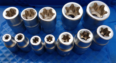 11X E-Torx 3/8'' & 1/4'' drive Sockets: E4 E5 E6 E7 E8 E10 E12 E14 E16 E18 E20 CrV
