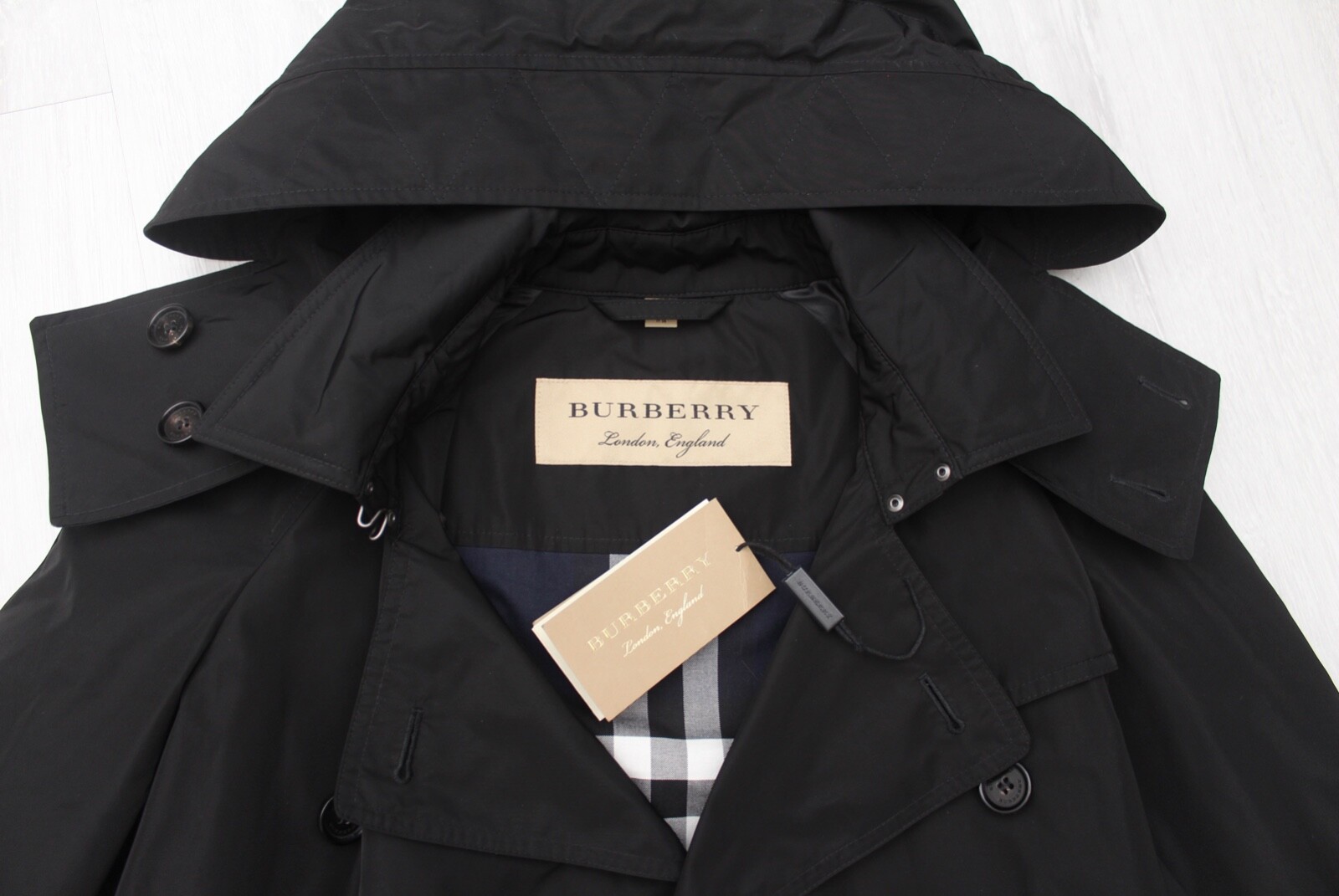 Women's BURBERRY London Amberford Trench Coat Hooded Black RARE US2 fits S image 10