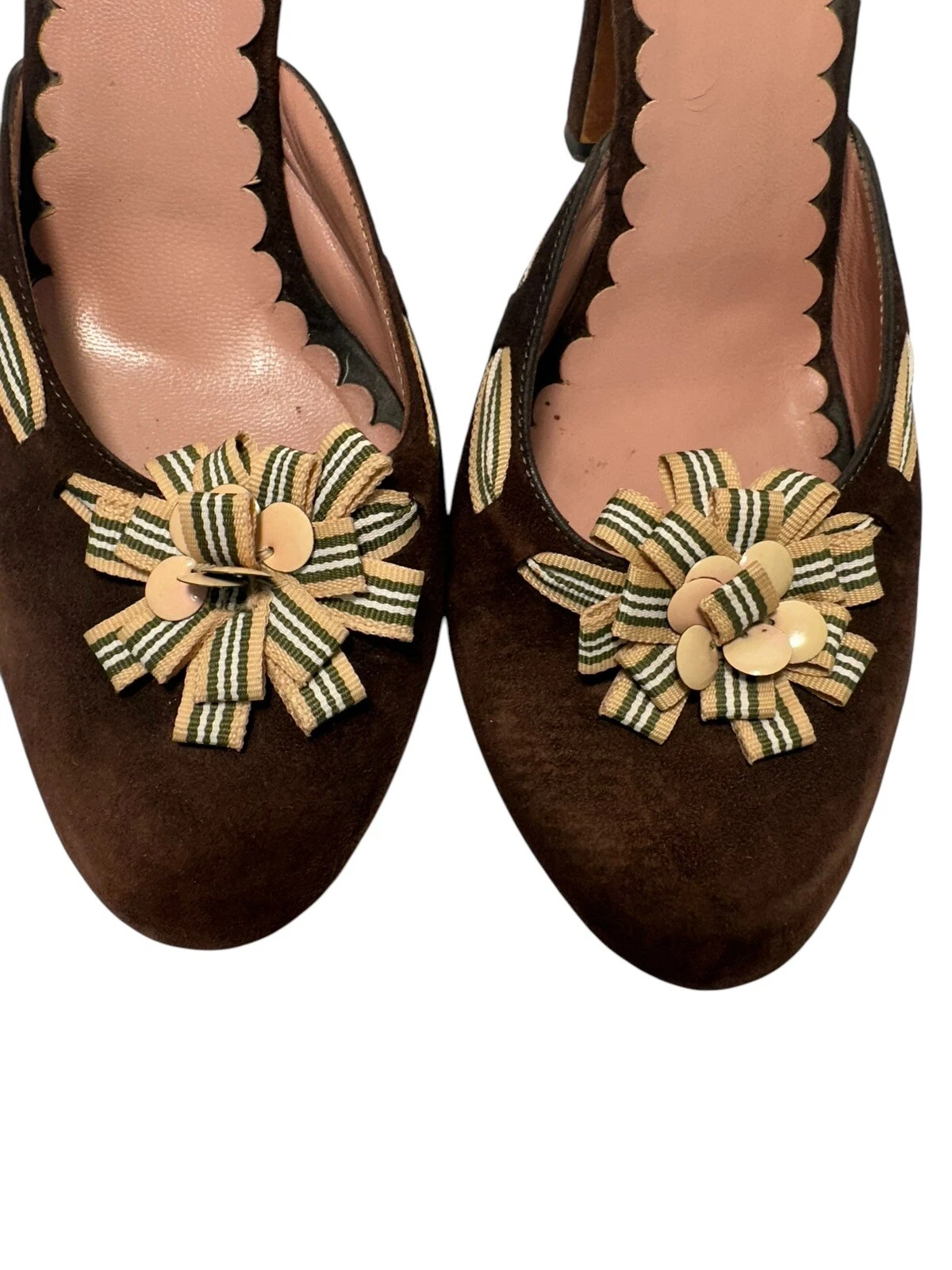 Moschino scarpe donna decolte tacco grosso cubano marrone scamosciato punta tonda taglia 40