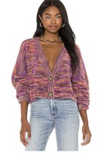 FOR LOVE  LEMONS MAUDE BOXY CROP CARDIGAN OVERSIZED SWEATER MAGENTA SZ S