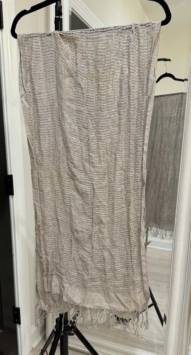 Matta Long Rectangular Gray Scarf With Metallic S… - image 5
