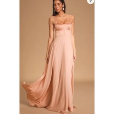 Lulus Best Part Of Me Dress Satin Bustier Chiffon Sweetheart Maxi Gown Small