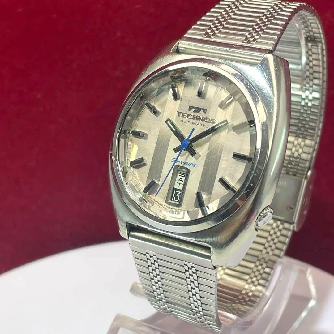 Reloj Technos Skybird Automático 36mm Para Hombre Esfera Plateada Hecho en Suiza Redondo De Colección