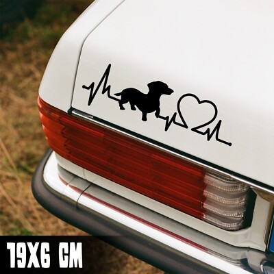 AUTO AUFKLEBER ''DACKEL HERZSCHLAG'' 19X6CM DACHSHUND TECKEL PULS STICKER #0319