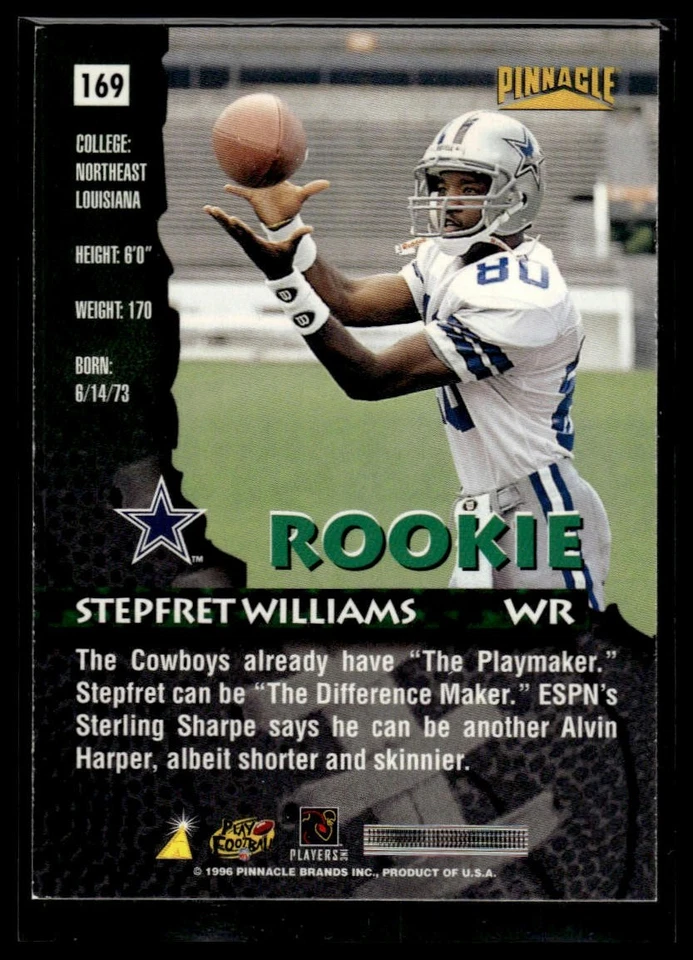 1996 Pinnacle #169 Stepfret Williams Foil - Image 2 of 2