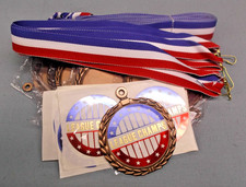 League Champs Award Medals   Lot of 13   Bronze 2     Red/White/Blue Ribbon