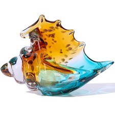 Hand Blown Amber Teal Sea Glass Shell Sculpture Coastal Decor Artwork