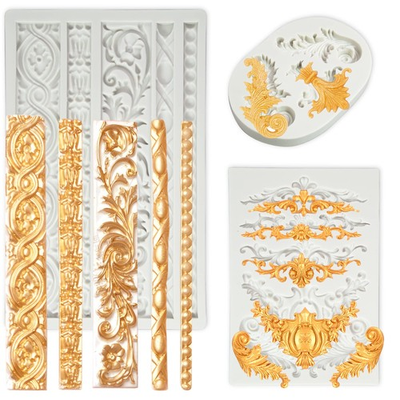 #ad 3 Packs Baroque Silicone Molds Scroll Silicone Baroque Mold Clay Molds Fondant $14.47