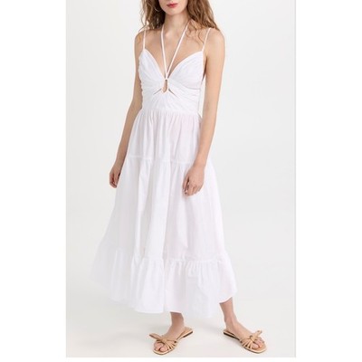 Ulla Johnson Pheobe Maxi Dress Size 8 White Tiered Cotton Halter Bridal Boho
