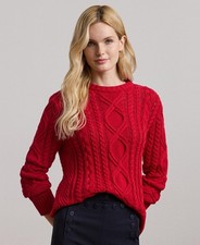 Lauren Ralph Lauren Women's Aran-Knit Cotton-Blend Crewneck Sweater Size PS
