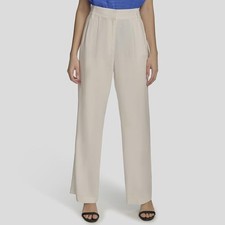 Calvin Klein Women's White Linen Pleated Stretch Wide-Leg Dress Pants Size 10