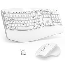 Wireless Keyboard and Mouse Combo, 2.4G Full Size Wave Keys Ergonomic Keyboar...