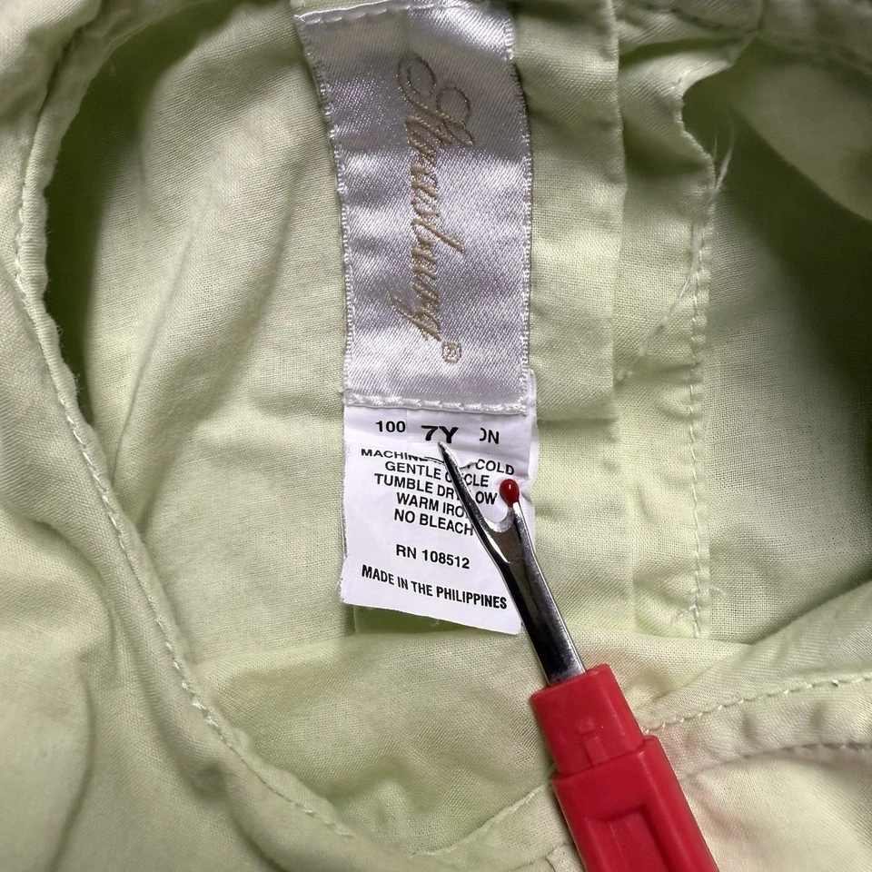 Strasburg Smocked Bodice Dress Girls 7Y Green/Pink Sleeveless Tie Back Long - Image 4 of 4