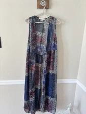 Sans Souci Womens Size M Blue Sleeveless Long Duster Cardigan Sheer Bohemian