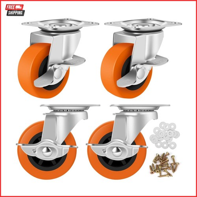 #ad 3 Inch Heavy Duty Caster Wheels Set of 4 Swivel Plate Locking $18.01