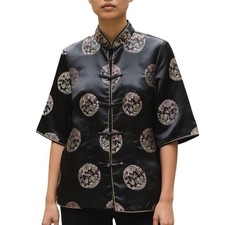 Vintage Silk Chinese Jacket Dragon Circle Print Mandarin Collar Top