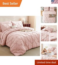 5-Piece Twin Comforter Set with Sheets in Blush Pink - Elegant Pintuck Design