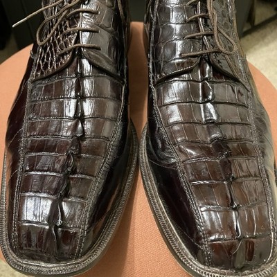 Belvedere Mens Handmade Brown Leather And Genuine Alligator Oxfords Size US 13 D Belvedere Lago Alligator Dress Shoes Cognac (14010  main image 3