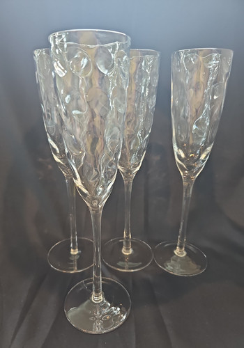 Pier 1 Souffle à la Bouche Champagne Flutes – 10.5" Blown Glass – Set of 4