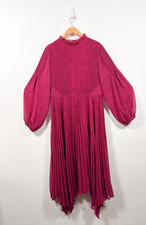 Whistles Dress UK 14 Pink Abstract Snake Plisse Occasion Chiffon Balloon Sleeve