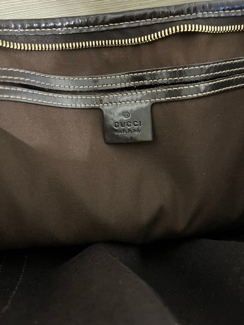 GUCCI Tote Bag Dark Gray Synthetic Leather Honeycomb Pattern Authentic thumbnail 7