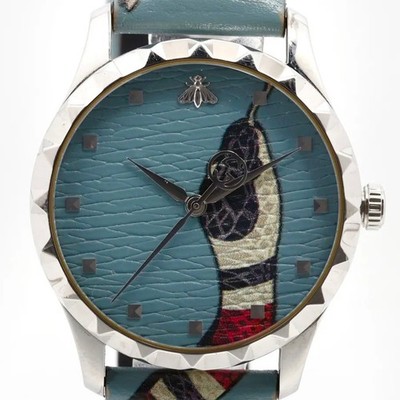 Gucci G-Timeless YA1264080 126.4 Kingsnake Quartz Blau Lederarmband Unisex