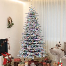 HOMCOM 7.5 ft Pre-Lit Artificial Christmas Tree with Snow Flocked Branches
