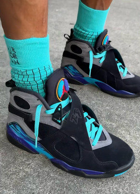 AJ 8 Shoelaces for AJ8 Aqua - 54  Grape Purple, Aqua Teal & Gold Yellow Laces