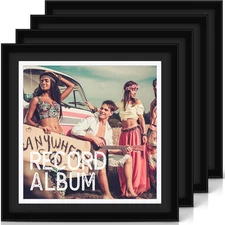 4 Pack 15X15 Record Frames with Double Mats – 12X12 LP Vinyl Display Black