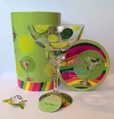 Lolita Hand Painted Margarita ''Key Lime'' Hand Blown Glass Gift Recipe 