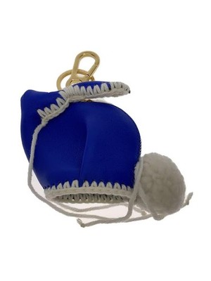 LOEWE Rabbit Coin Case Blue Leather Bunny Strap Charm Pouch Gold metal