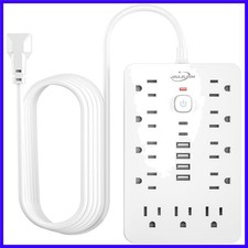 6 FT Flat Plug Surge Protector Power Strip,11 Multiple AC Outlets with 6 USB ...