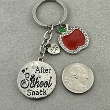 Teacher After School Snack Apple Rhinestone Thank You Charms Keychain 64585