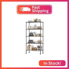 BestOffice | 5-Tier Wire Shelf with Wheels | 14" x 30" x 60" | Black