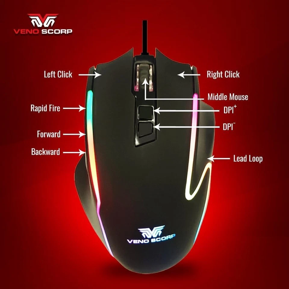 Veno Scorp ViperX RGB Gaming Mouse 12,800 DPI with Customizable RGB Backlighting - Image 4 of 4